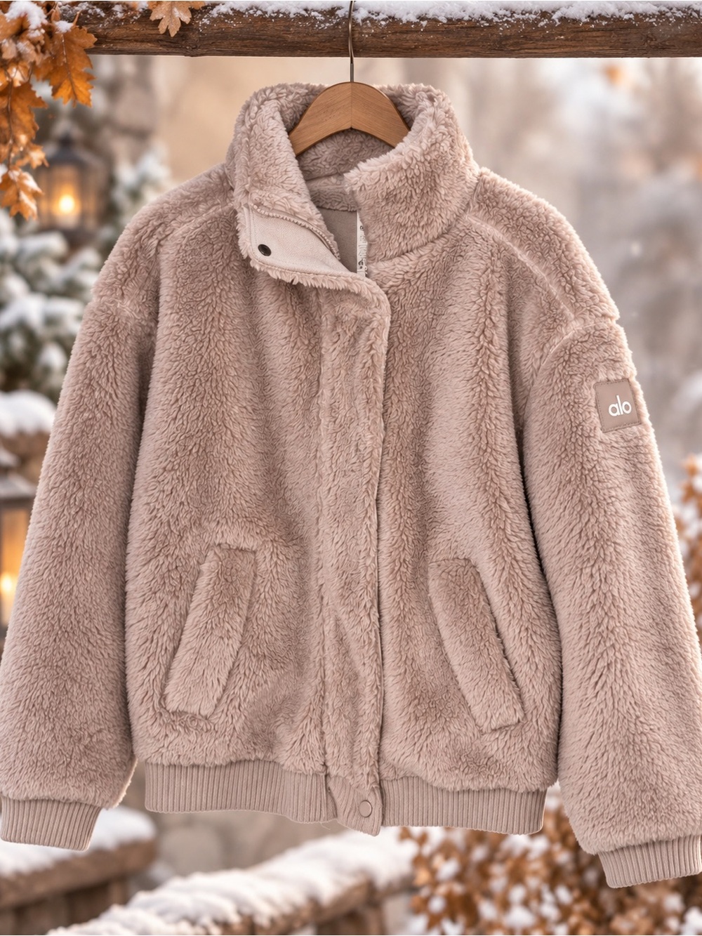ALO Yoga taupe/ pinkish color  Sherpa Varsity Jacket sz small great for fall